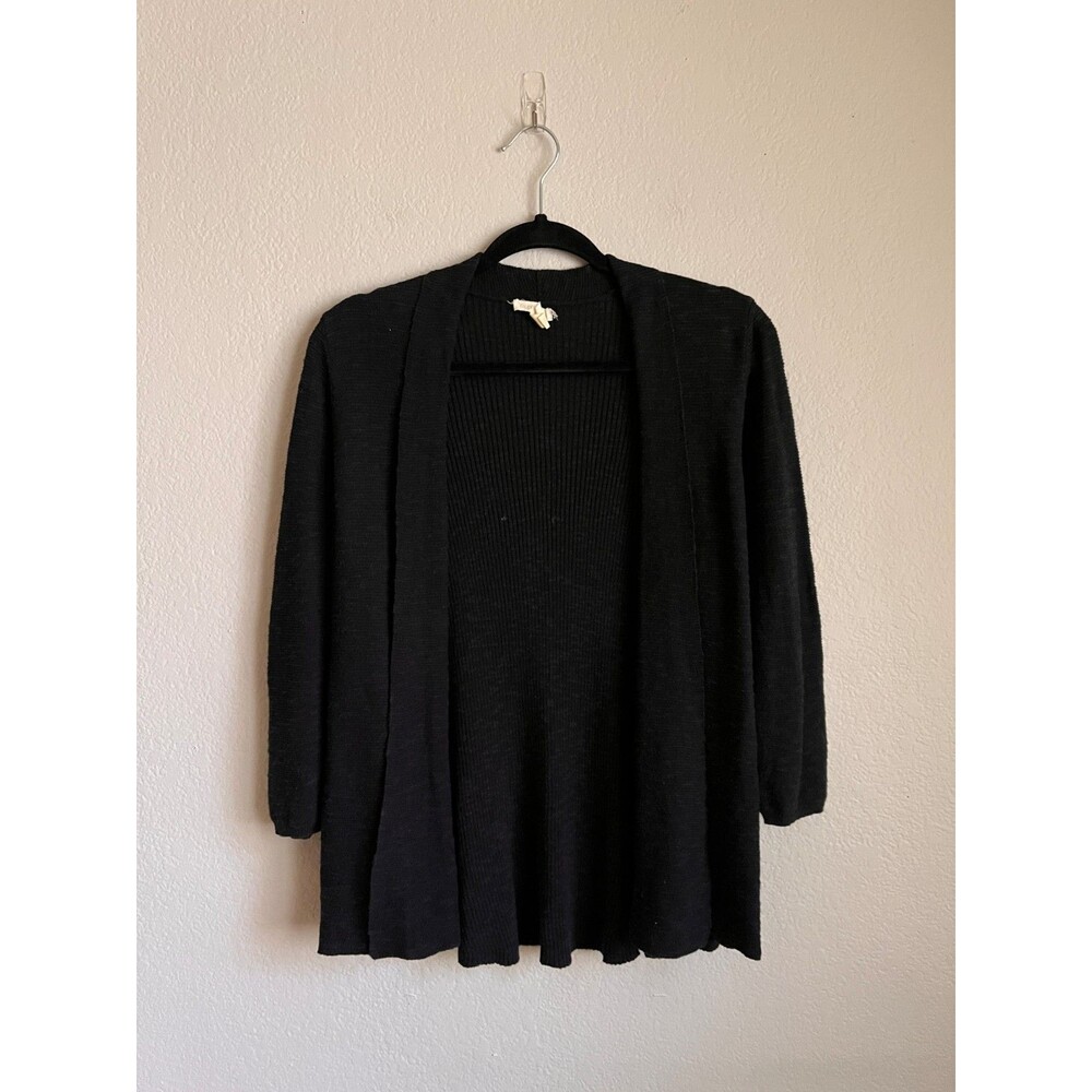 Eileen Fisher Organic Linen/Cotton Airy Cardigan in Black Size SMALL